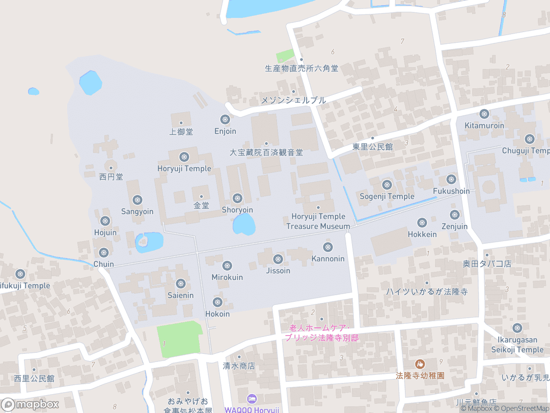 Map showing Hōryū-ji and surrounding area