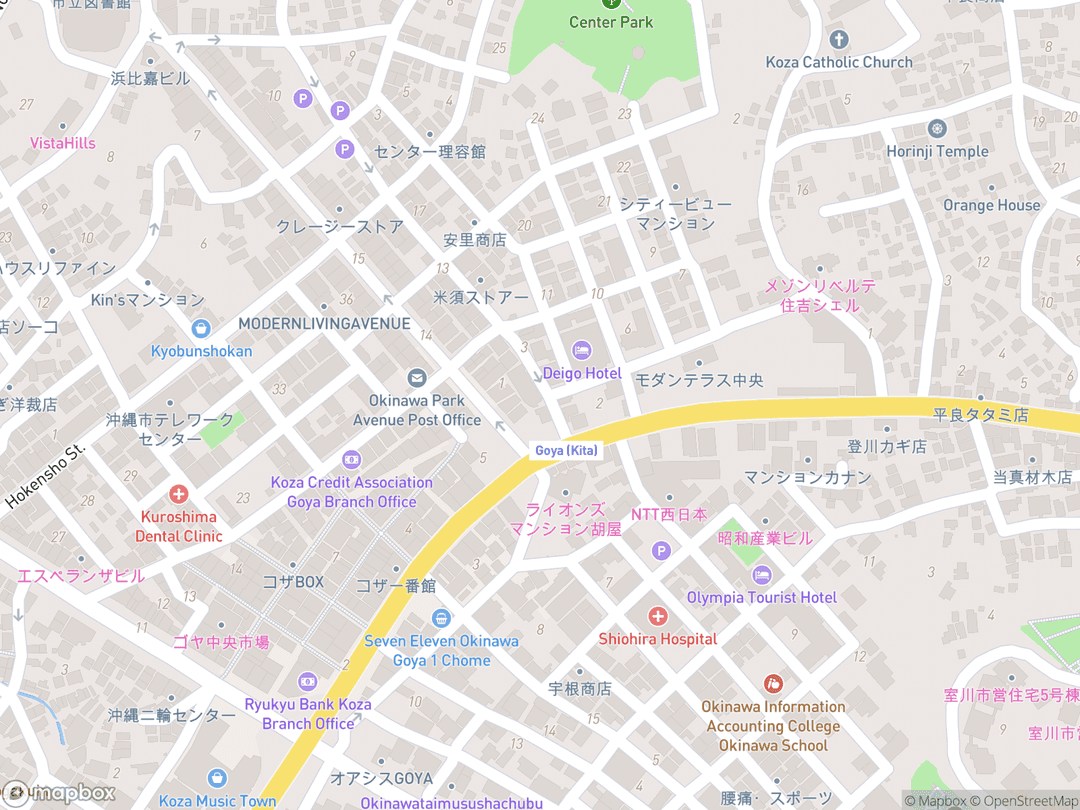 Map showing Okinawa Japan Temple and surrounding area