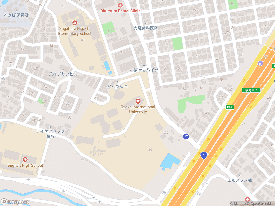 Map showing ওসাকা জাপান মন্দির (Osaka Japan Temple) and surrounding area