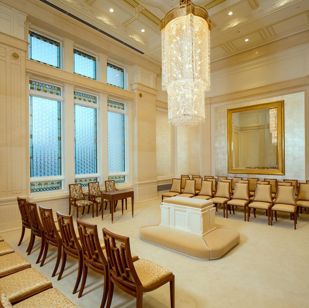 Sealing room with central altar inside the Sapporo Japan Temple.