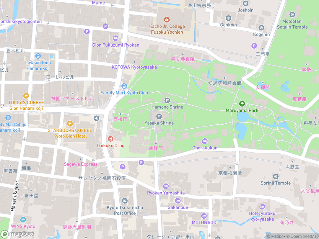 Map showing Yasaka Shrine and surrounding area