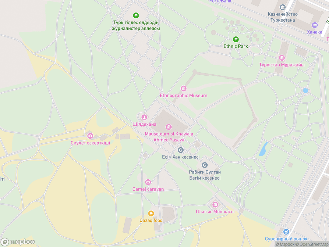 Map showing Mausoleum of Khoja Ahmed Yasawi and surrounding area