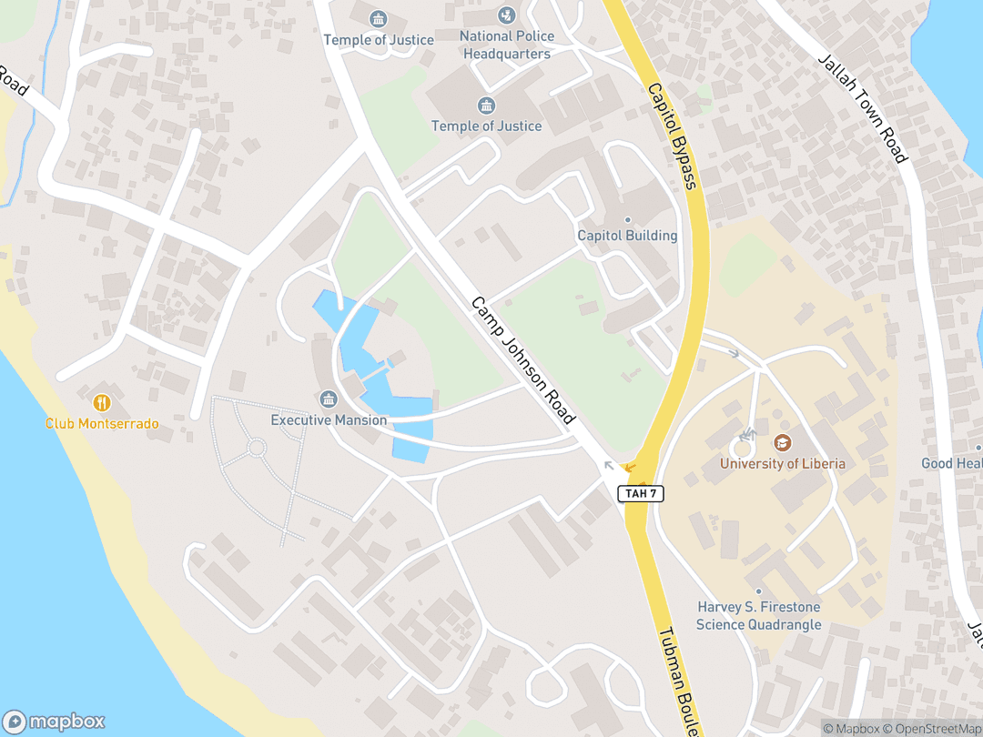 Map showing Monrovia Liberia Temple and surrounding area