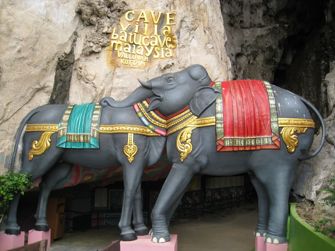 Composite elephant and bull sculpture at Cave Villa entrance, Batu Caves