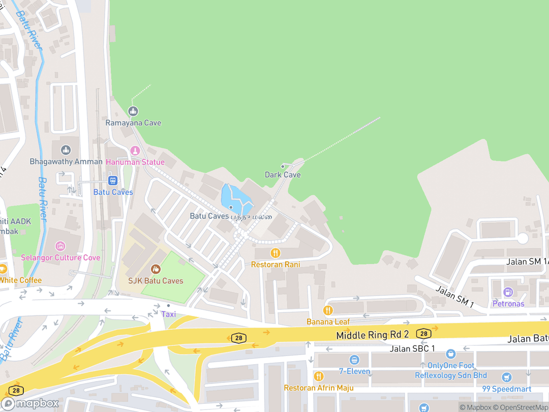 Map showing Sri Subramaniar Swamy Devasthanam, Batu Caves and surrounding area