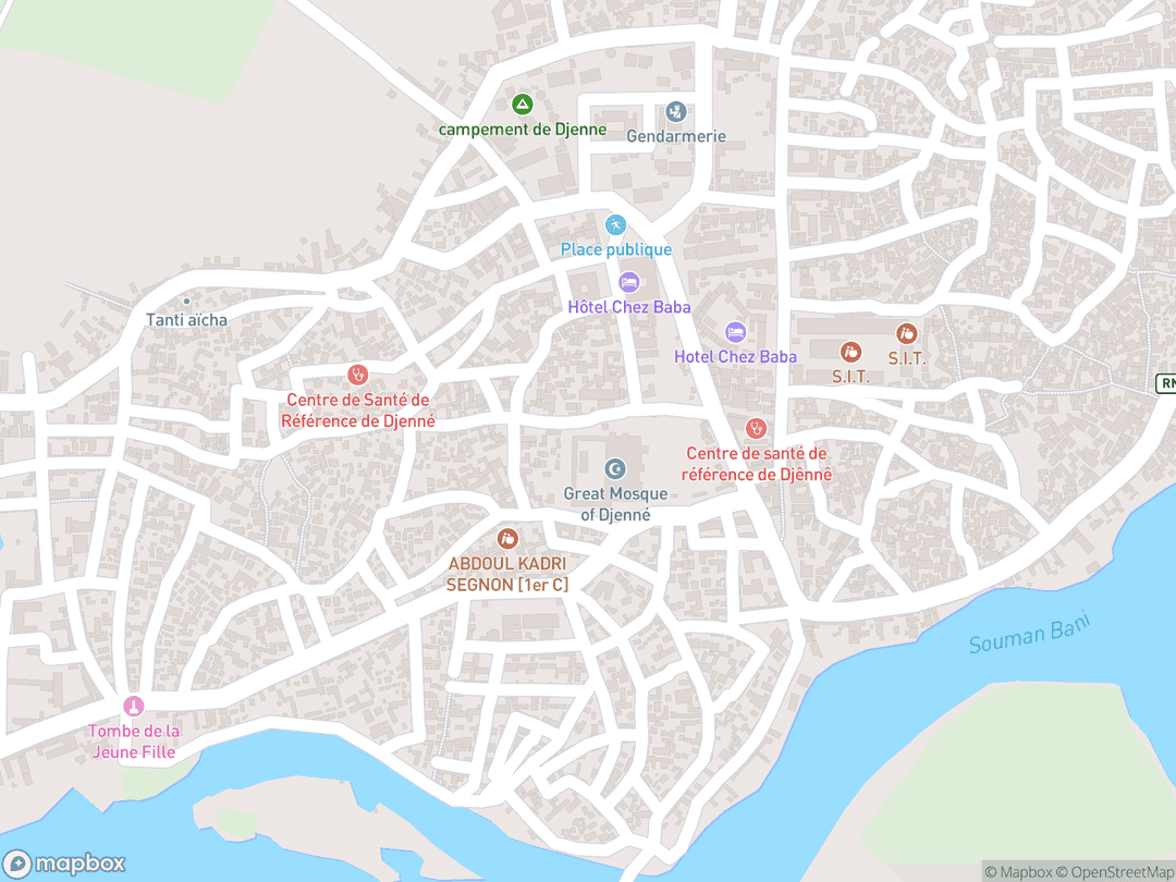 Map showing Great Mosque of Djenné and surrounding area