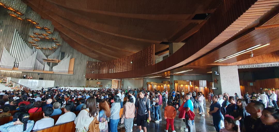 Interior of the modern sanctuary at the Basilica of Our Lady of Guadalupe.