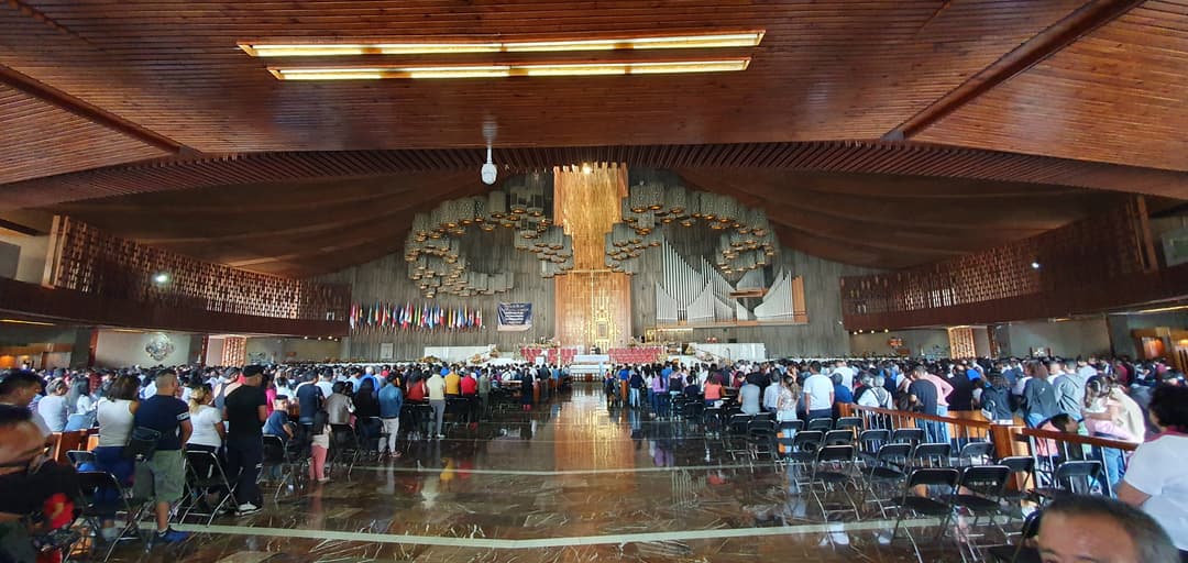 Interior view facing the altar of the Basilica of Our Lady of Guadalupe.