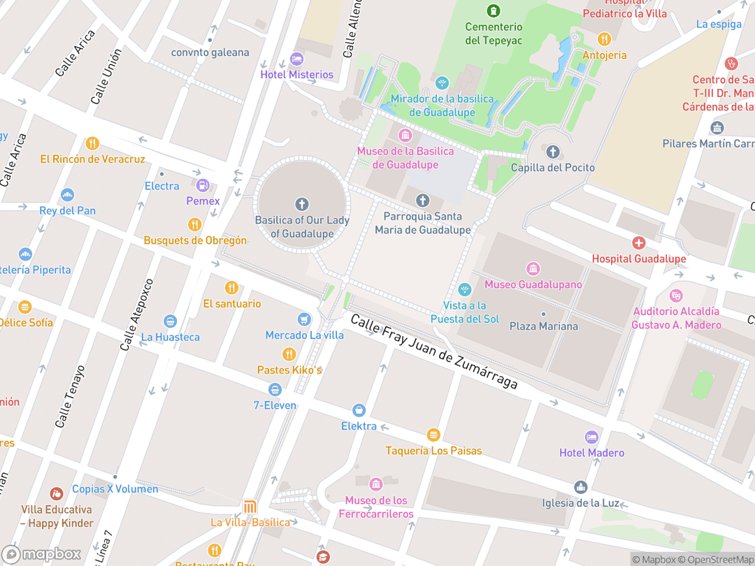Map showing Basilica of Our Lady of Guadalupe and surrounding area