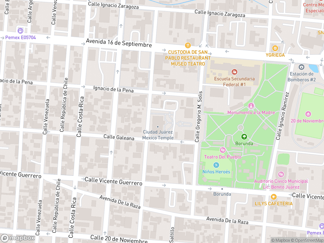 Map showing Ciudad Juárez Mexico Temple and surrounding area