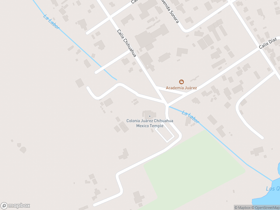 Map showing Templo de Colonia Juárez Chihuahua México and surrounding area