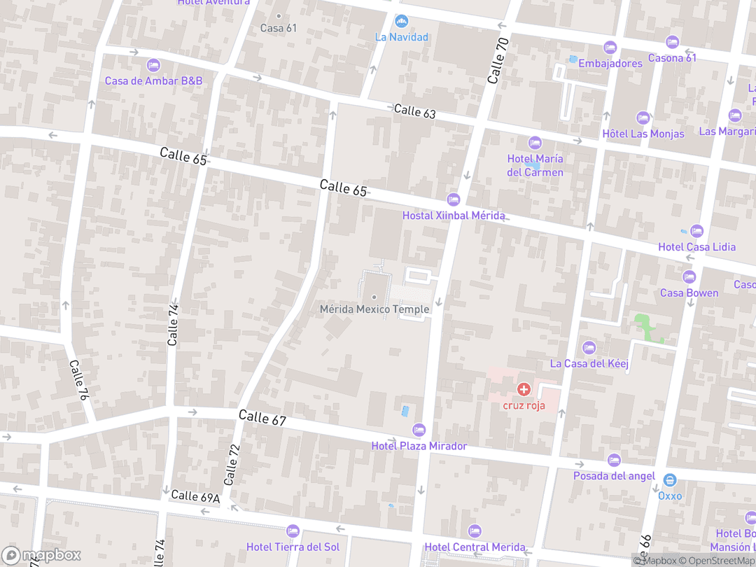 Map showing Mérida Mexico Temple and surrounding area