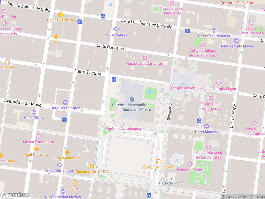 Map showing Mexico City Metropolitan Cathedral and surrounding area