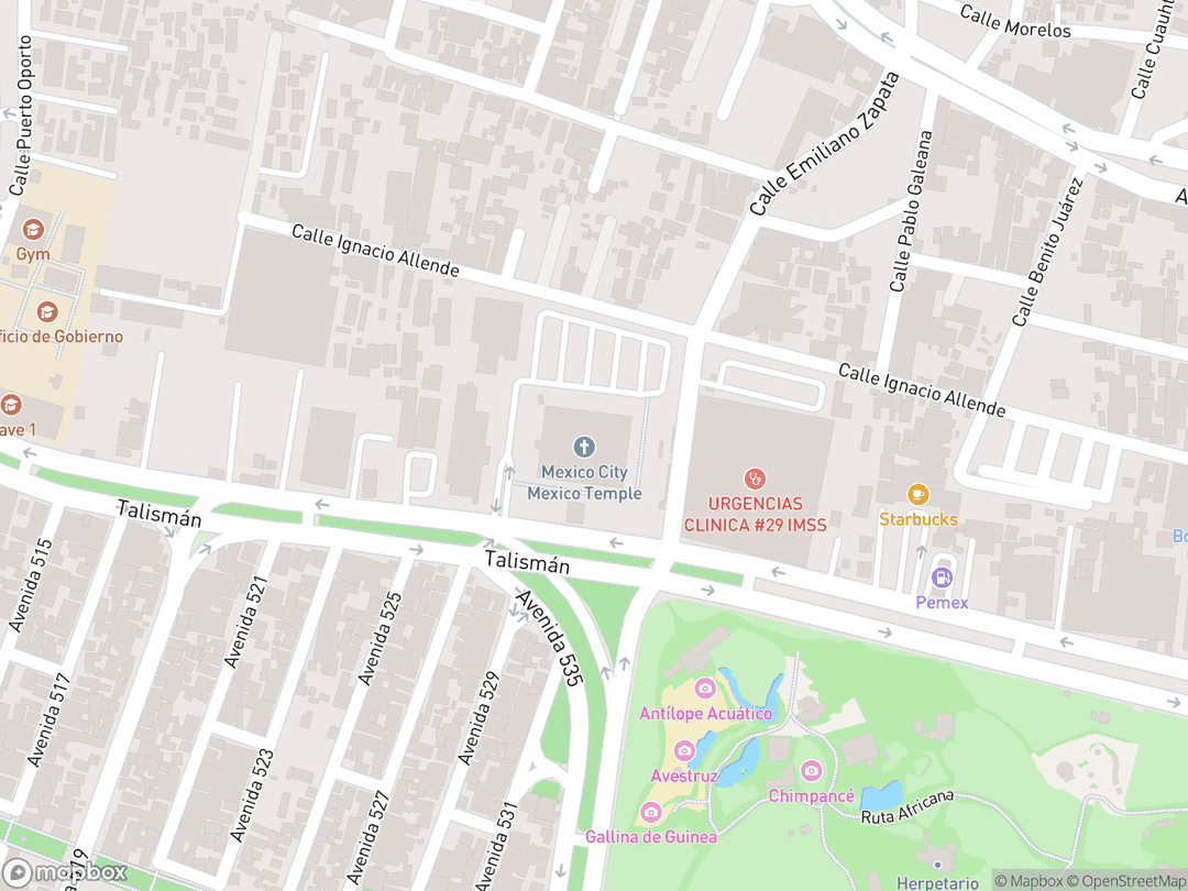 Map showing Mexico City Mexico Temple and surrounding area