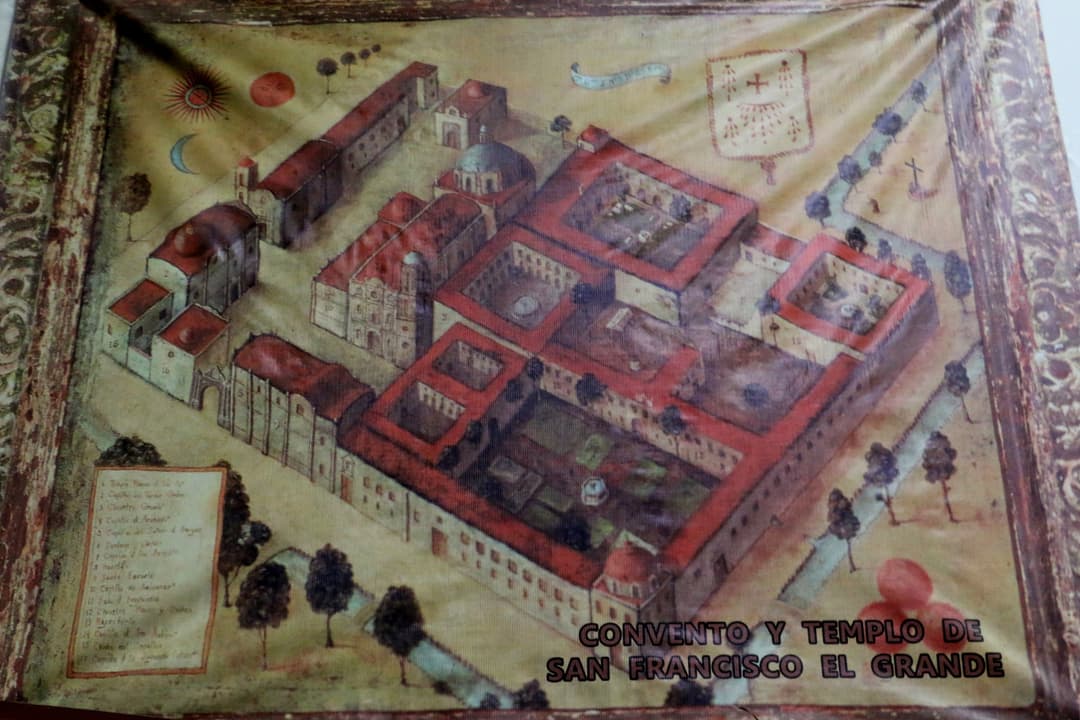 Historical aerial map of the Convento y Templo de San Francisco el Grande.