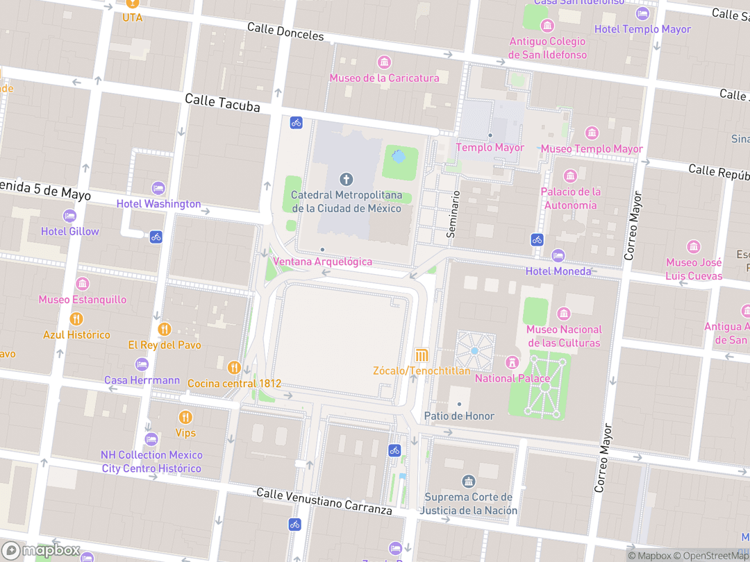 Map showing Templo Mayor and surrounding area
