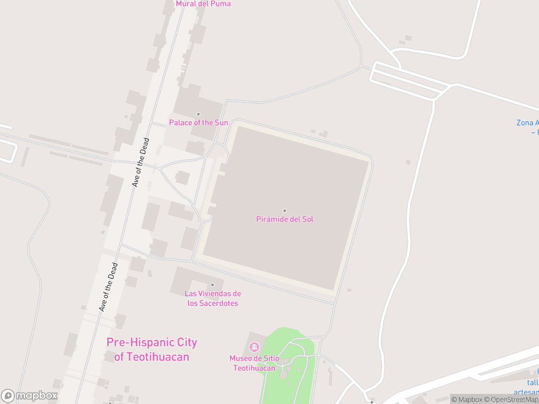 Map showing Teotihuacan Pyramids and surrounding area
