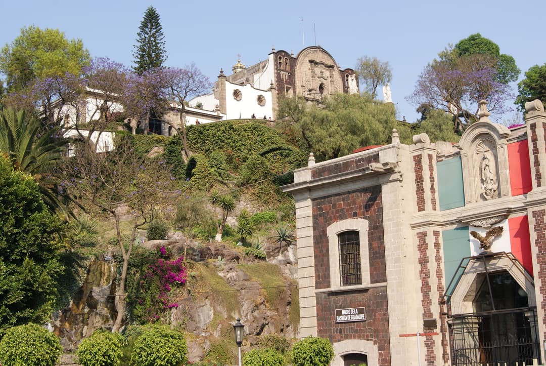 Daytime view of the Museo de la Basílica de Guadalupe and Tepeyac Hill.