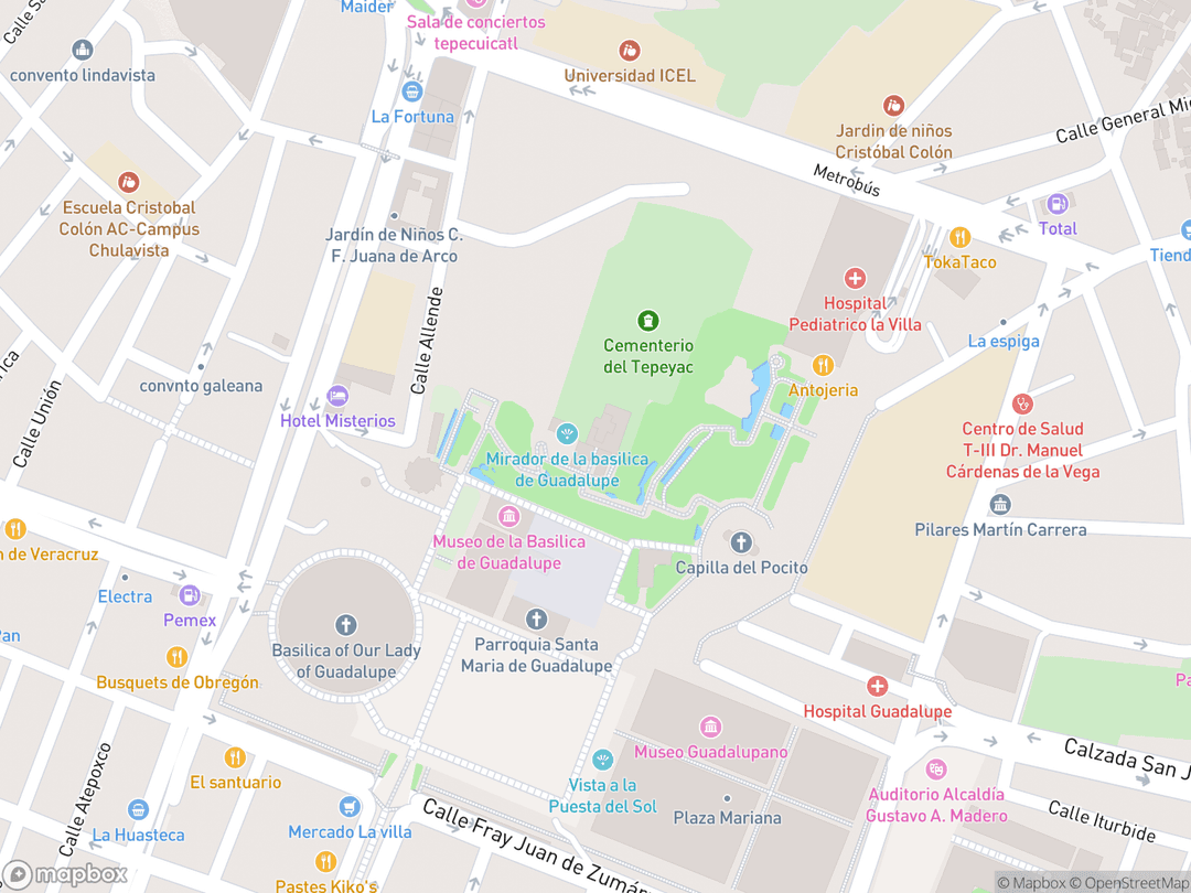 Map showing Capilla del Cerrito and surrounding area