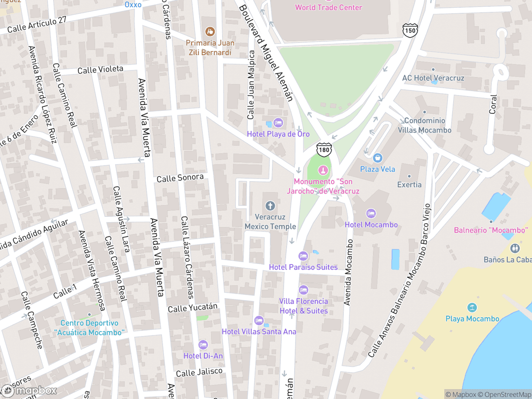 Map showing Veracruz Mexico Temple and surrounding area
