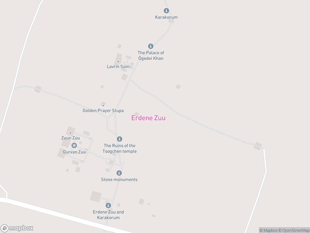 Map showing Erdene Zuu Monastery and surrounding area