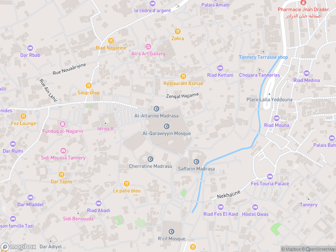 Map showing University and Mosque of al-Qarawiyyin and surrounding area