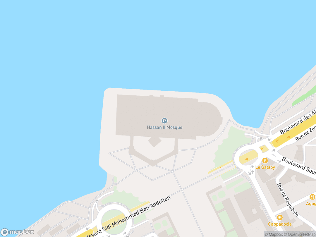 Map showing Hassan II Mosque and surrounding area