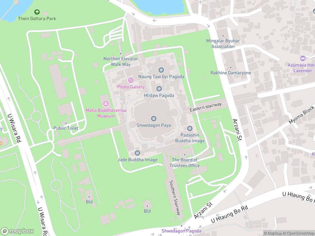 Map showing Shwedagon Pagoda and surrounding area