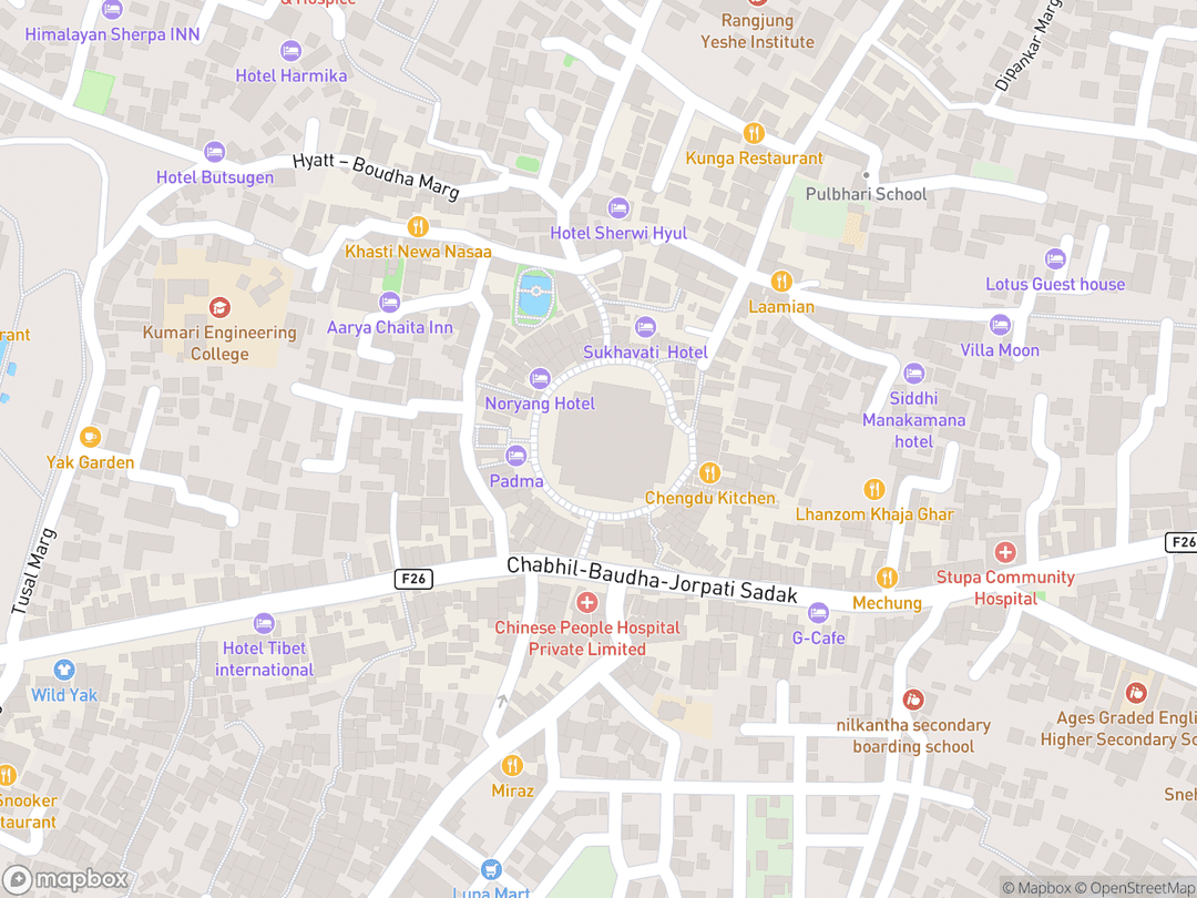 Map showing Boudhanath Stupa and surrounding area