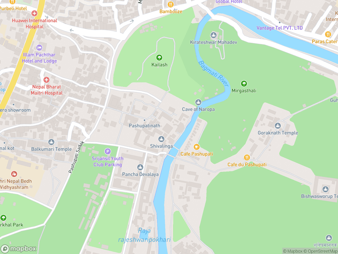Map showing Pashupatinath Temple and surrounding area