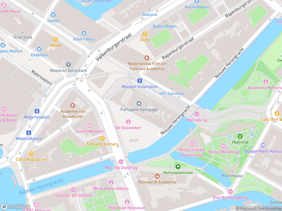 Map showing Portuguese Synagogue and surrounding area