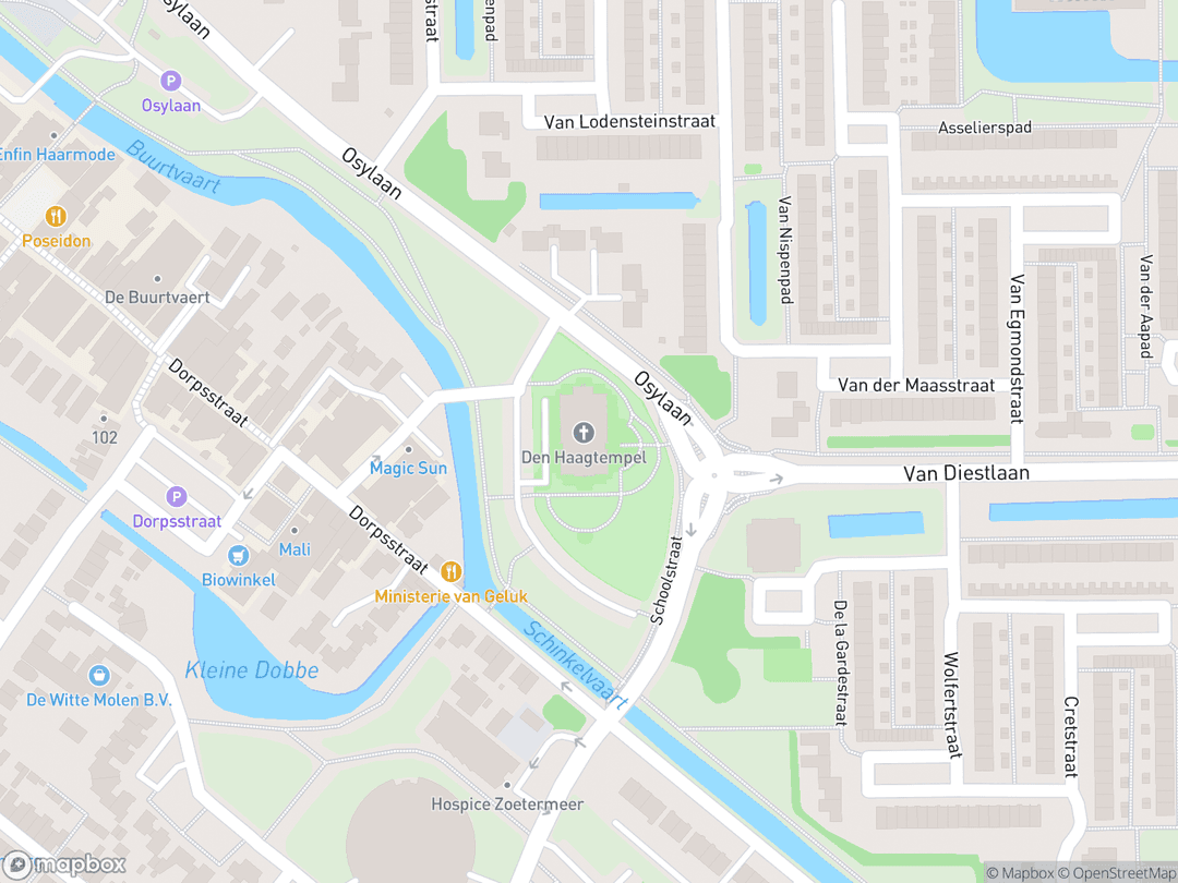 Map showing The Hague Netherlands Temple and surrounding area
