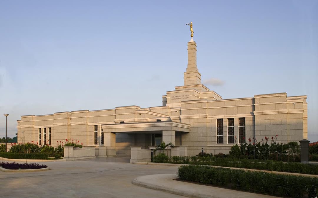Exterior view of the Aba Nigeria Temple during the day.