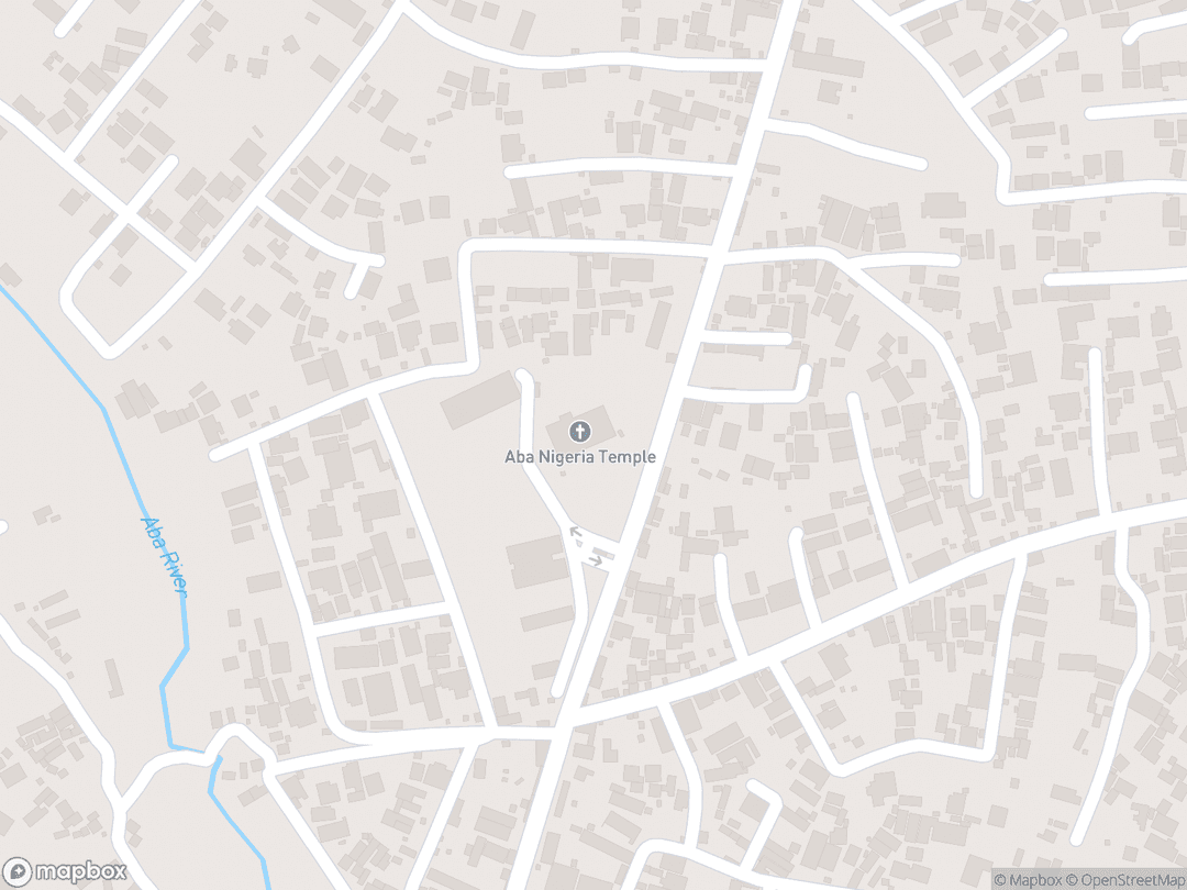 Map showing Aba Nigeria Temple and surrounding area