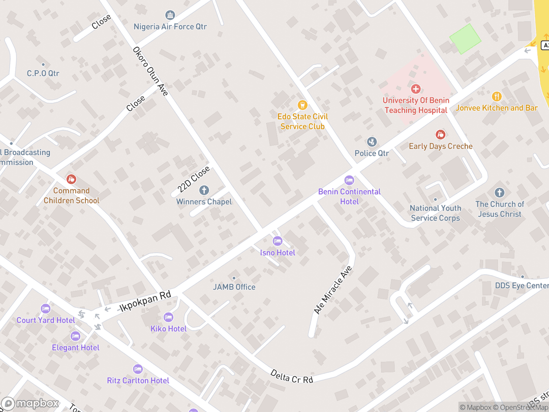 Map showing বেনিন সিটি নাইজেরিয়া টেম্পল and surrounding area