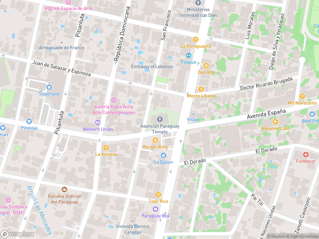 Map showing Asunción Paraguay Temple and surrounding area
