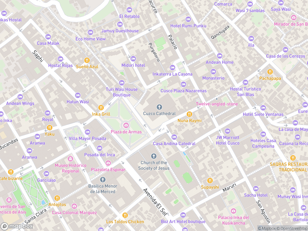 Map showing Templo de Cusco, Perú and surrounding area