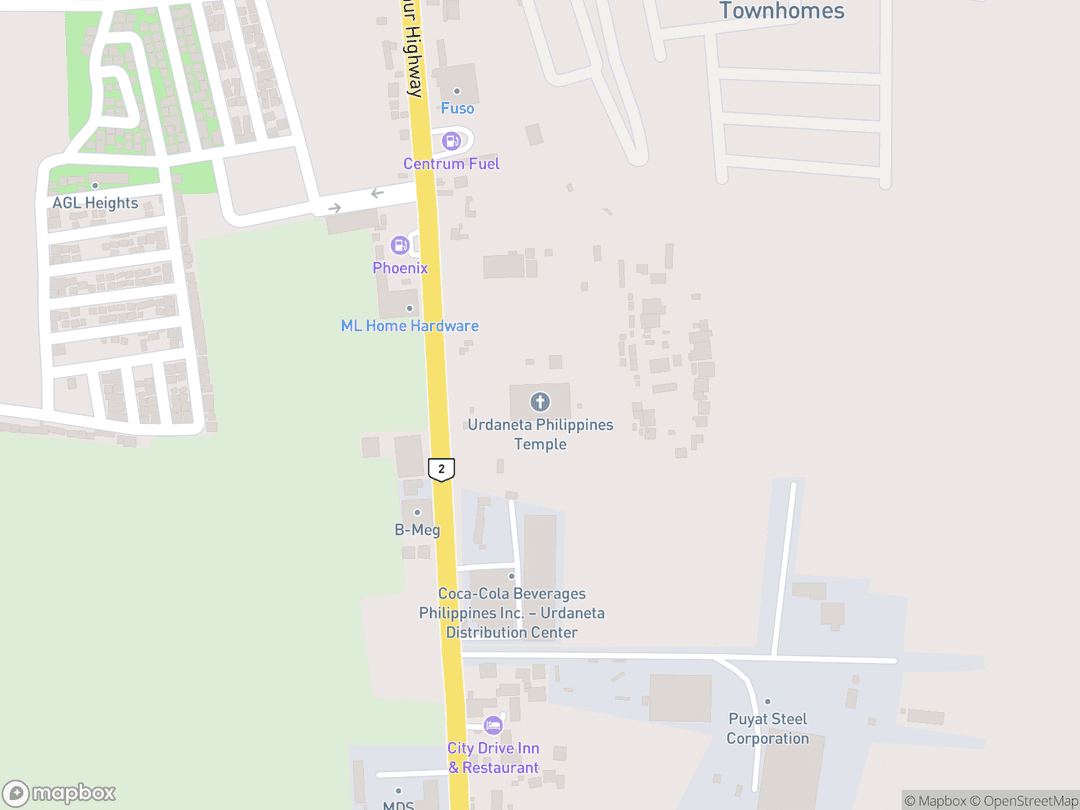 Map showing Urdaneta Philippines Temple and surrounding area