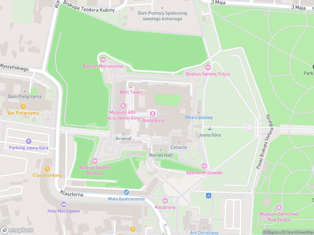 Map showing Jasna Góra Monastery and surrounding area