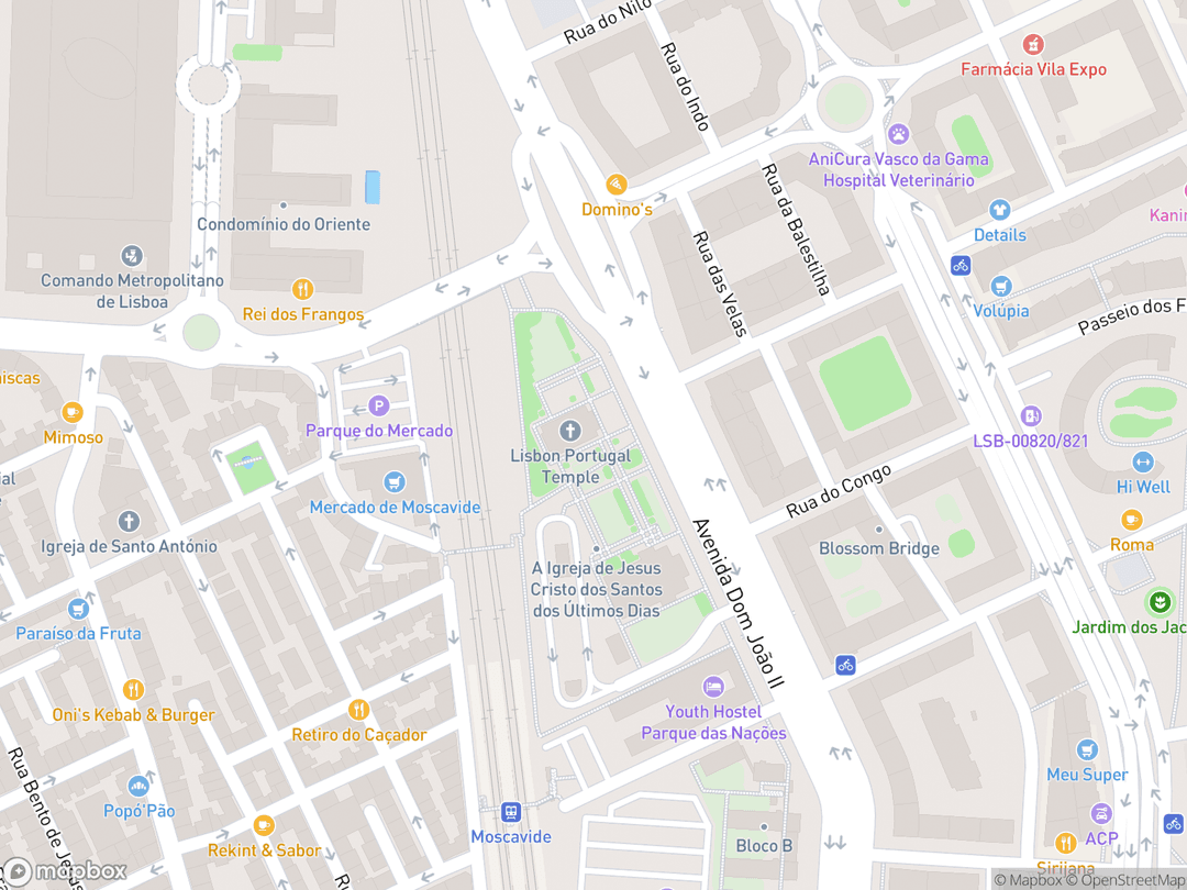 Map showing Lisbon Portugal Temple and surrounding area