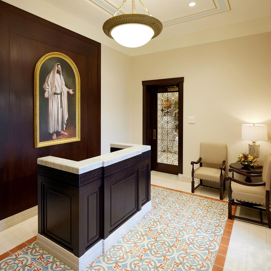 Interior view of the recommend desk and reception area.