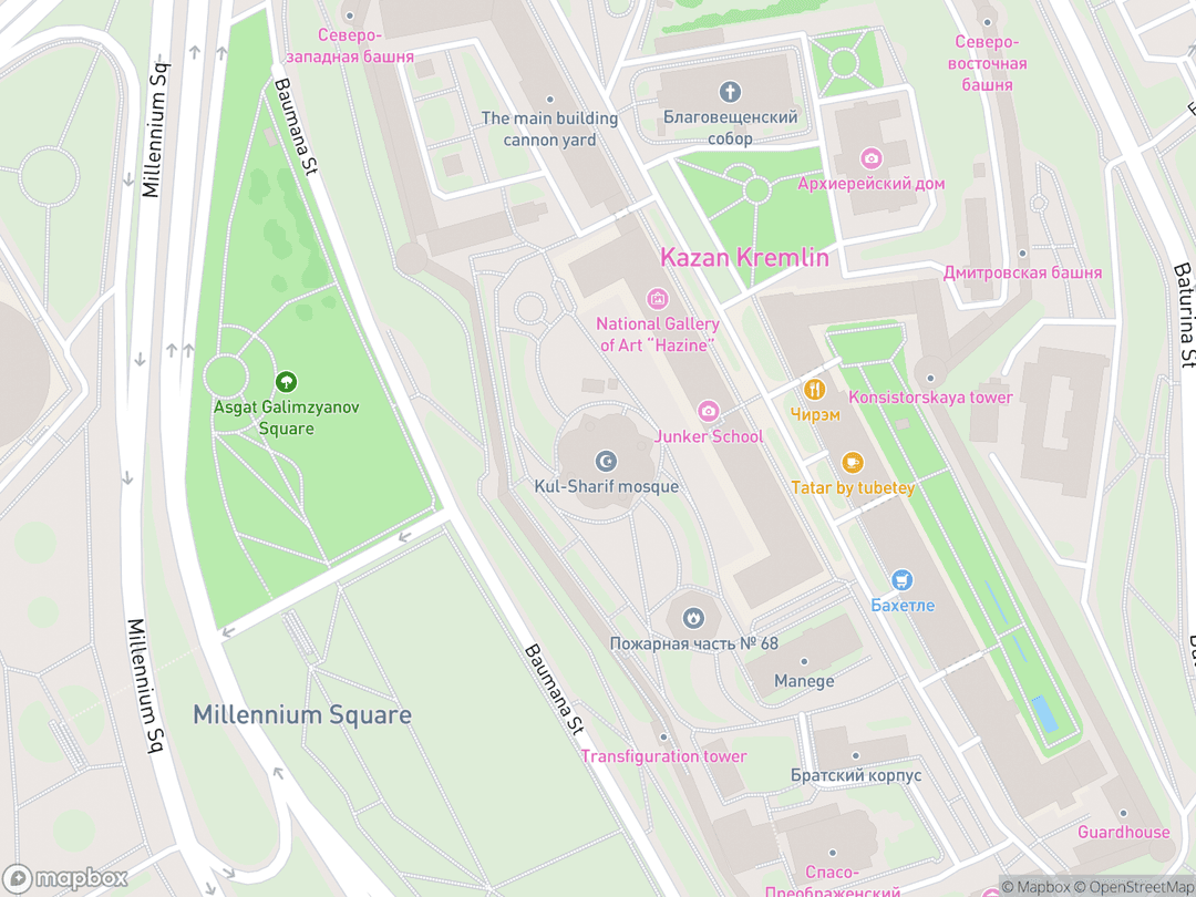 Map showing Kul Sharif Mosque and surrounding area