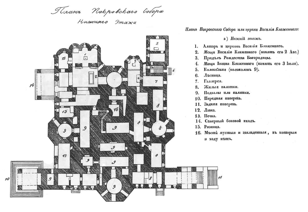 Floor plan of the lower level of Saint Basil's Cathedral