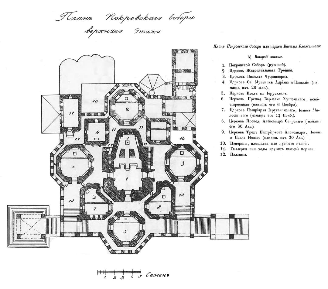 Architectural floor plan of the upper floor of Saint Basil's Cathedral