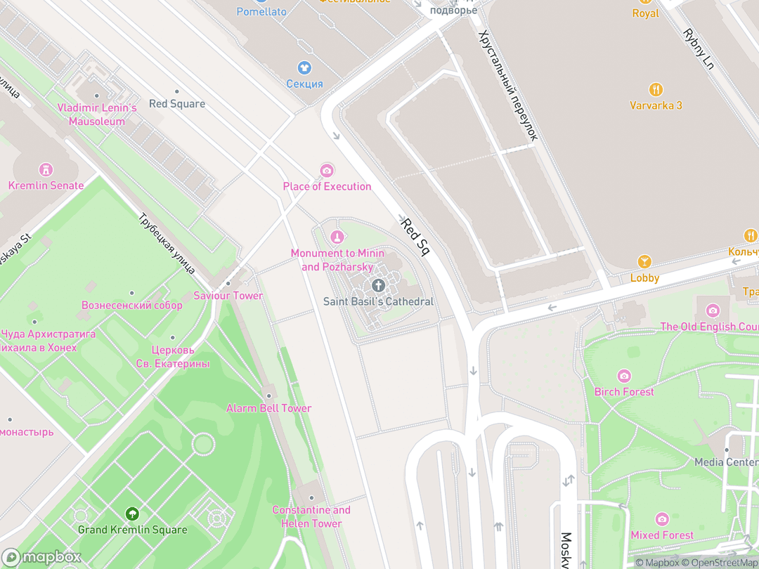 Map showing Saint Basil's Cathedral and surrounding area
