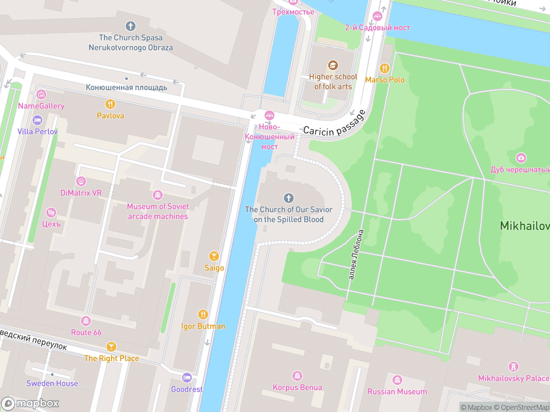 Map showing Church of the Savior on Spilled Blood and surrounding area