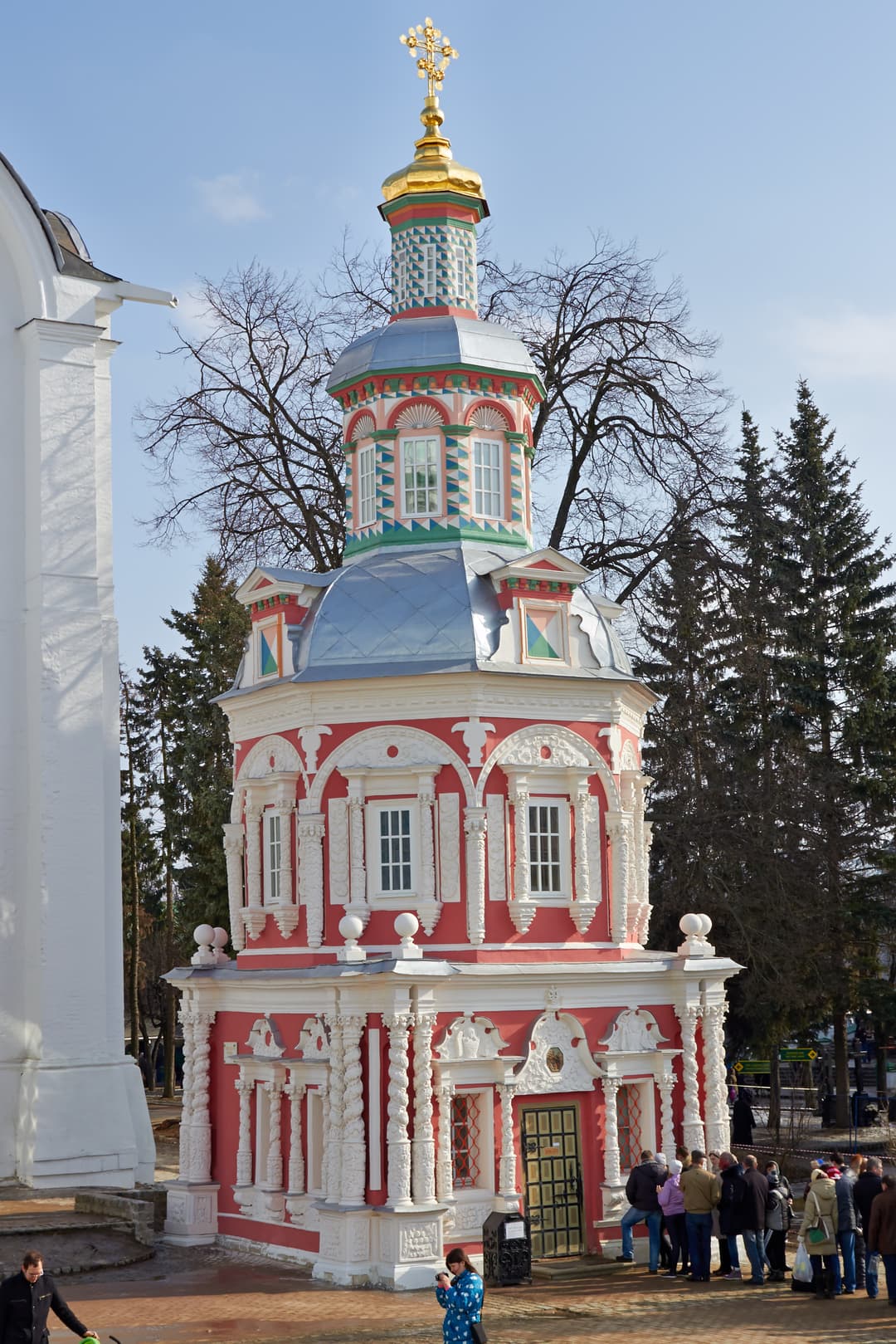 The ornate Baroque Well-Chapel at the Trinity Lavra of St. Sergius.