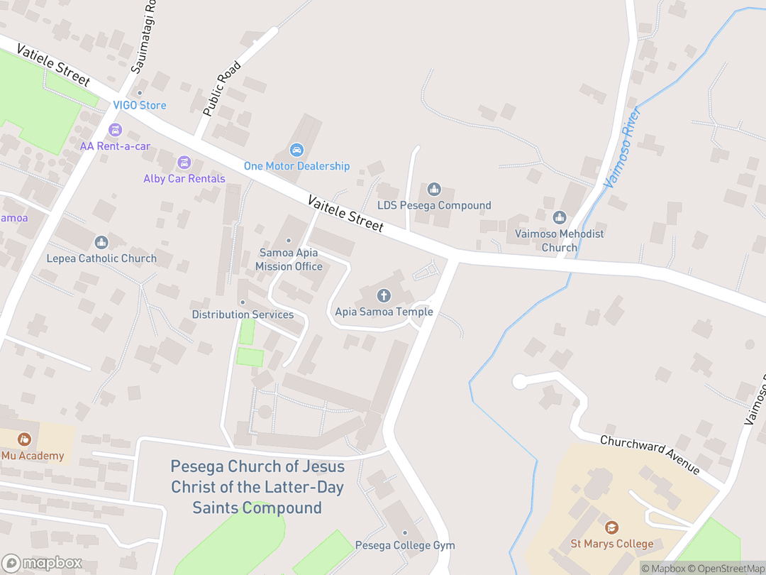 Map showing Apia Samoa Temple and surrounding area