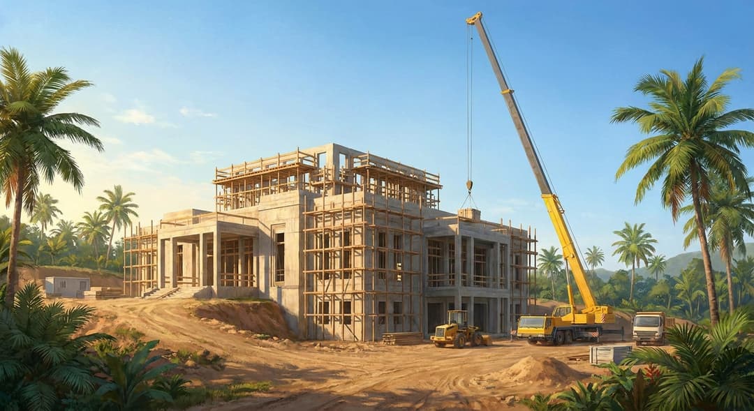 Construction progress showing the temple structure taking shape.