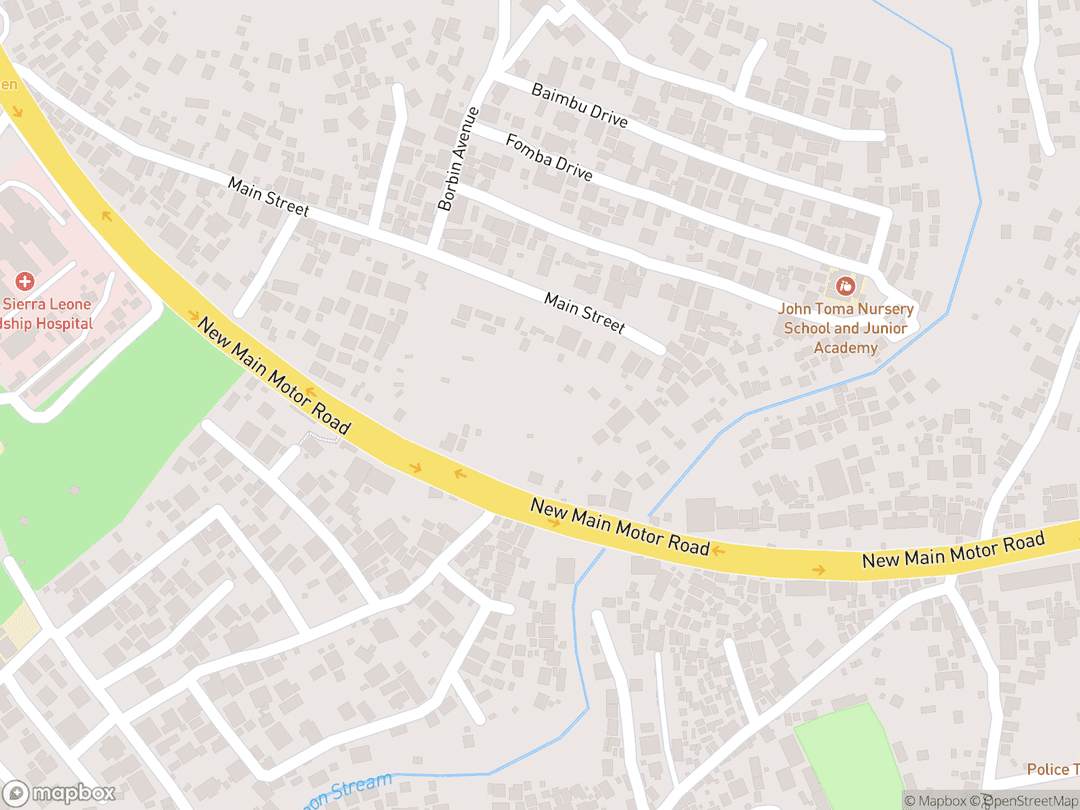 Map showing Freetown Sierra Leone Temple and surrounding area